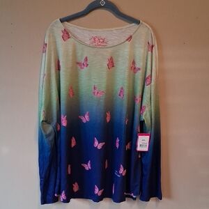 Leoma Lovegrove Butterfly Ombre Long Sleeve Top -  Green to Blue 3x Nwt